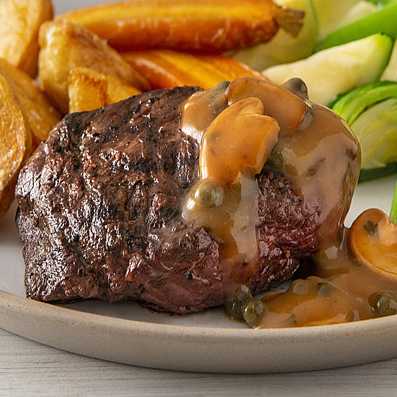 Kangaroo medallions with mushroom sauce