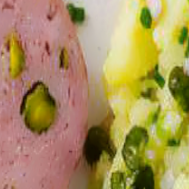 Saucisson chaud à la lyonnaise Ecrasé de pomme de terre