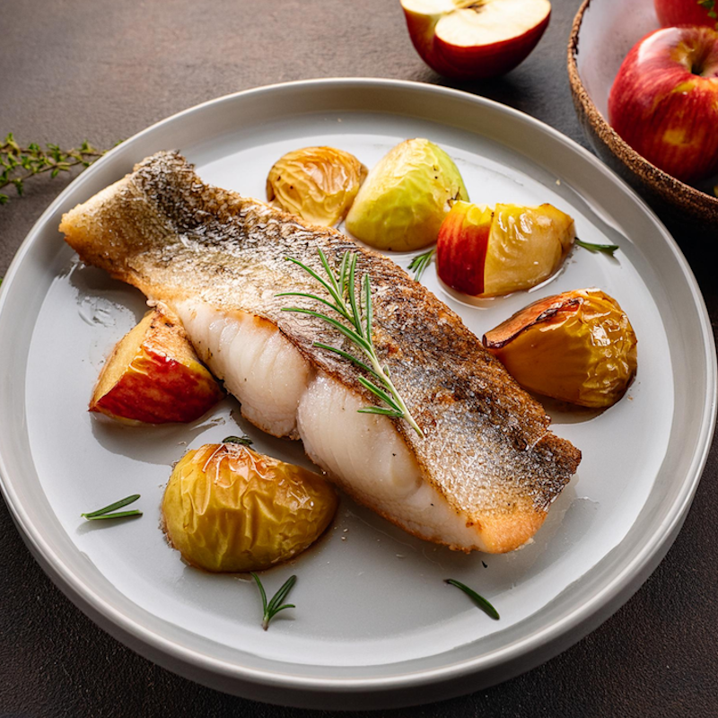 Filete de Robalo Assado com Maçãs e Sidra