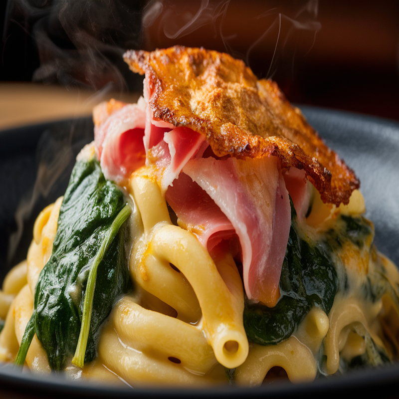 Macaroni with spinach and ham from Chef Óscar Sanz