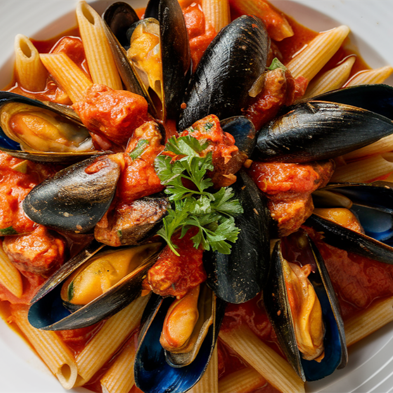 Penne aux moules et chorizo