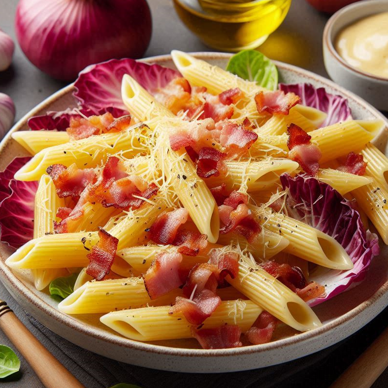 Penne gratinées, chicorée, jambon et scamorza fumée - Penne gratinate radicchio prosciutto e scamorza affumicata
