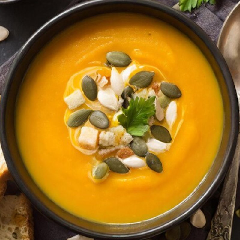 Soupe de potiron, fleurette au goût de lard du Chef  Marc Vieyrat