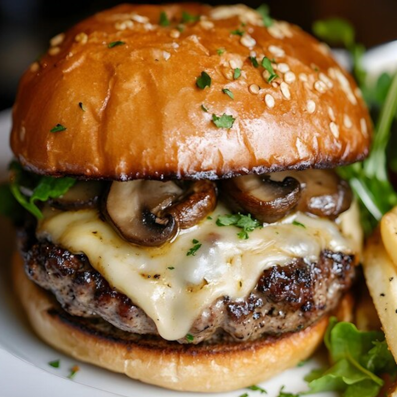 Normandisk Burger med Camembert- och Svampsås