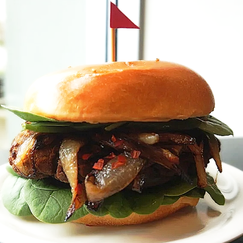 Burgers à Base de Viande de Tigre d'Élevage avec Oignon Jaune et Épinards
